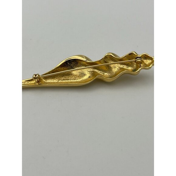 Gold Tone Shell Brooch 4" - Picture 4 of 6